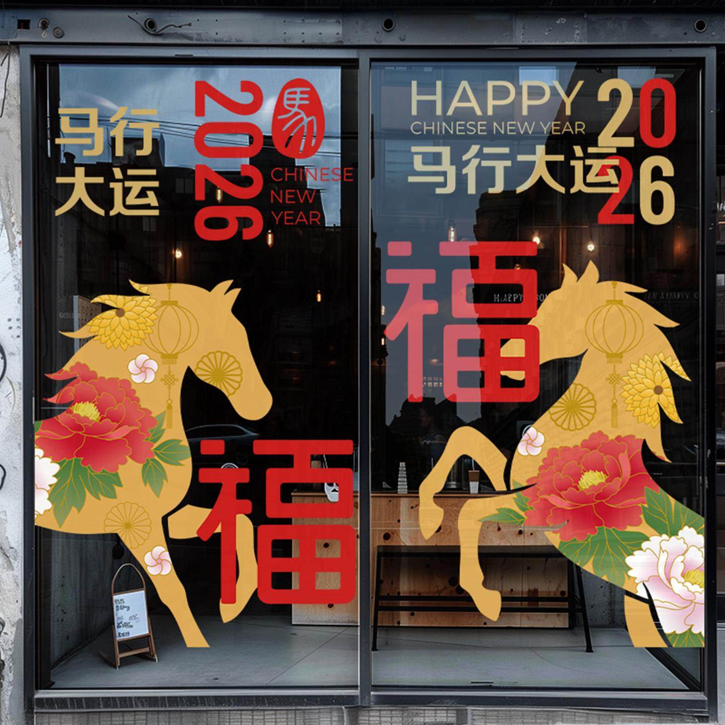 2026新年装饰玻璃贴纸马年春节过年窗贴商场店铺公司酒店氛围布置,淘宝优惠券,粉丝福利购,淘宝优惠卷