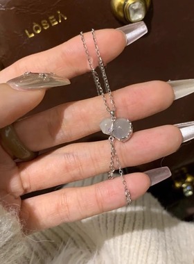 纯银白玉髓葫芦项链古风锁骨链