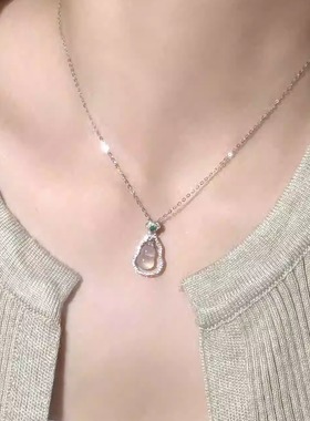 小葫芦项链女天然白玉髓925银轻奢小众国风新中式锁骨链生日礼物