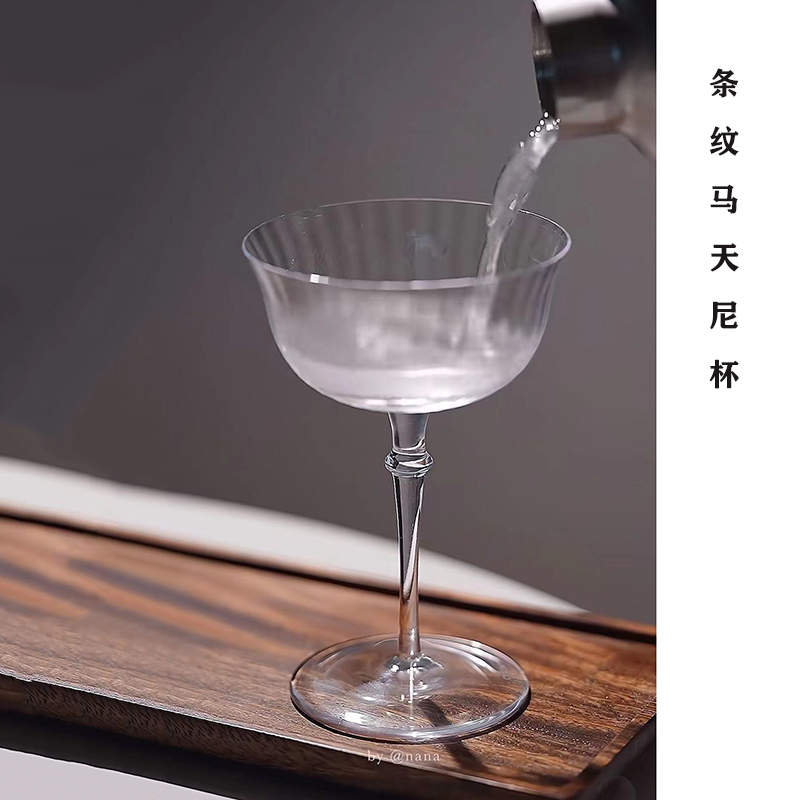 barbook 条纹鸡尾酒杯 水晶高脚杯 手工玻璃调酒杯 水杯 香槟杯 - 图1