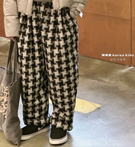 Pola Bora South Korean boy clothing girl garnter pants 2023 new winter children plaid pants boy wave pants