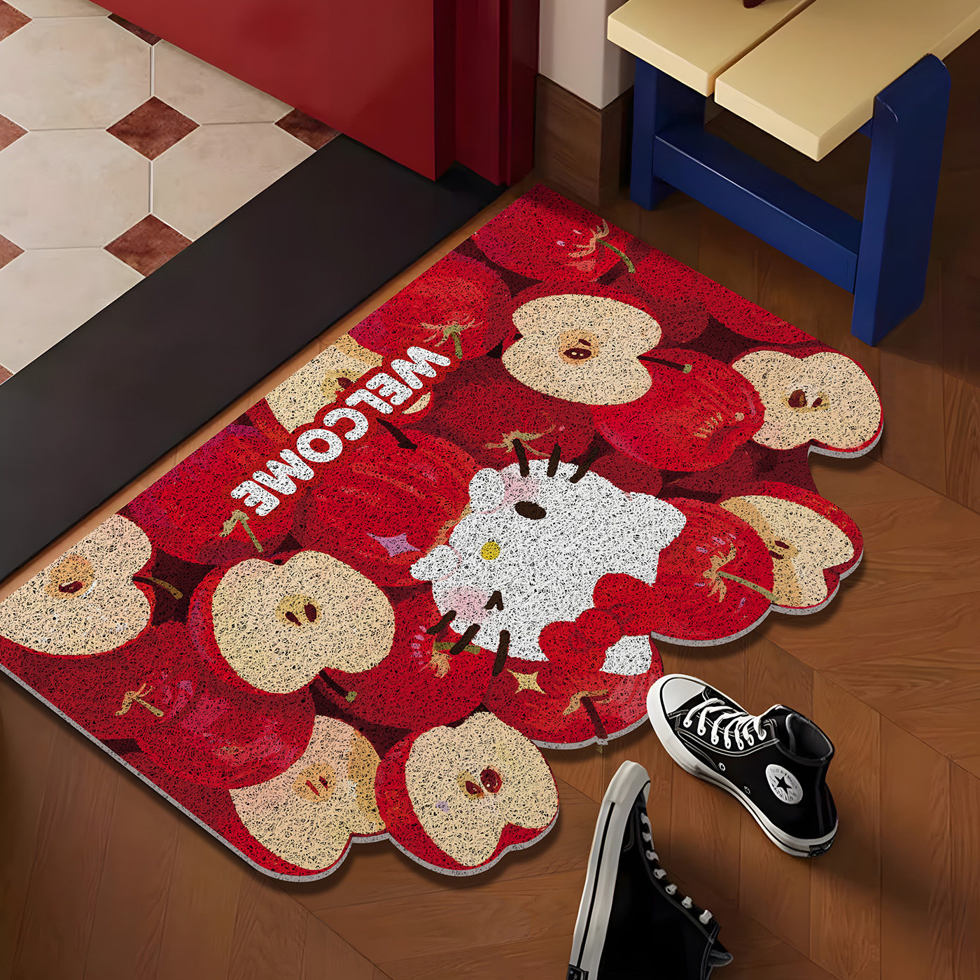 新年红色KT入户门丝圈地垫防滑脚垫家用门垫门外玄关蹭土可裁剪,淘宝优惠券,粉丝福利购,淘宝优惠卷