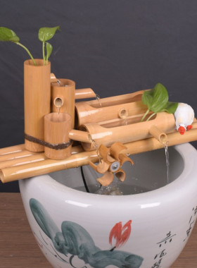 养鱼竹子造景中式办公室流水器