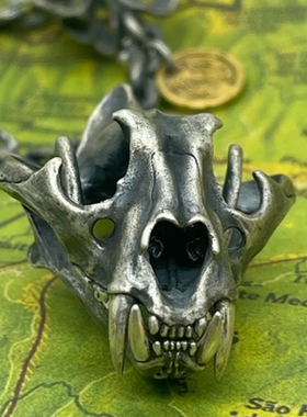 剑齿虎骷髅骨头吊坠项链