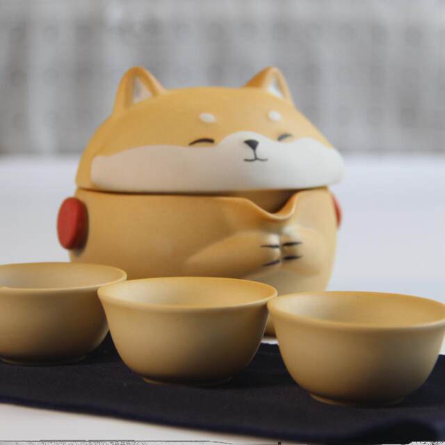 Shiba Inu Quick Creative Ceramic Tea Travel Set Outdoor Portable Kung Fu Teapot Souvenir Birthday Gift