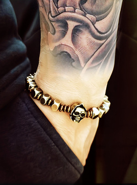 原创骷髅头复古黄铜手链全铜挂件