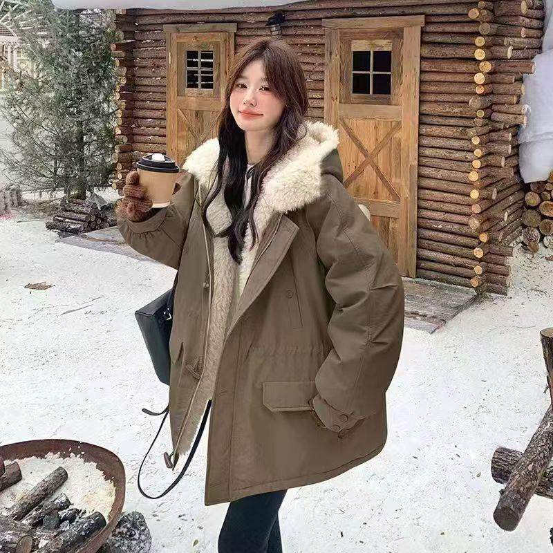 韩版宽松中戏牛角扣加绒加厚派克服女冬新款小个子工装棉衣短外套,淘宝优惠券,粉丝福利购,淘宝优惠卷