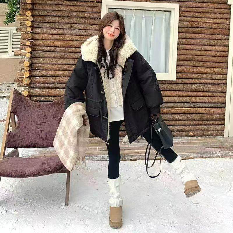 韩版宽松中戏牛角扣加绒加厚派克服女冬新款小个子工装棉衣短外套,淘宝优惠券,粉丝福利购,淘宝优惠卷