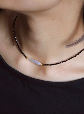 珍珠母贝通用珍珠小银条项链简洁