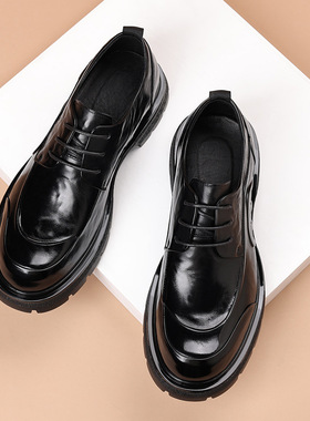 Men's Dress Shoes 头层牛皮高端轻奢大头厚底系带男鞋
