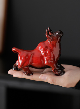 十二生肖创意陶瓷红色牛摆件家居饰品客厅桌面装饰吉祥物牛气冲天