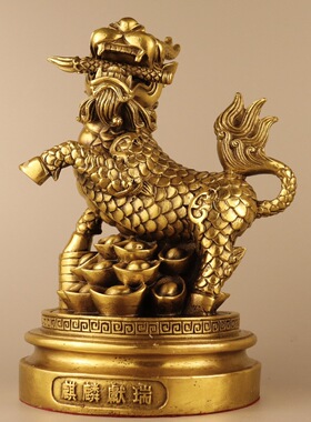 黄铜麒麟一对家居摆件办公场所桌面装饰品一件代发实用开业送礼铜