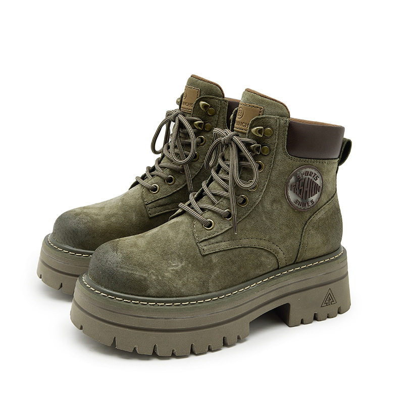 白鹿同款内增高马丁靴女真皮百搭厚底户外登山鞋大黄靴小个子短靴,淘宝优惠券,粉丝福利购,淘宝优惠卷