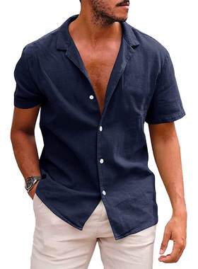2026夏季新款纯色翻领短袖衬衣男士大码休闲美式衬衫Men's Shirts