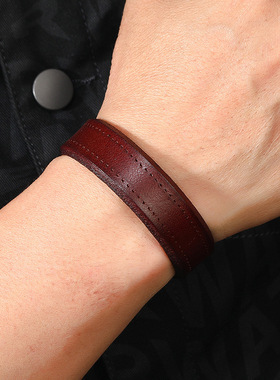 欧美朋克摇滚男士皮质手环简约光面复古牛皮手链Cowhide bracelet