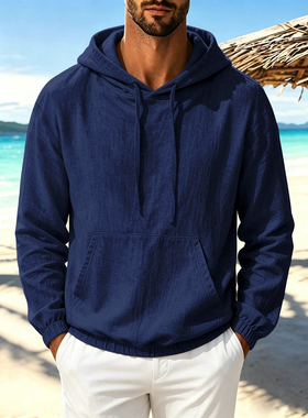 2026秋欧美纯色连帽长袖衬衫男舒适透气大码休闲外套Men's hoodie