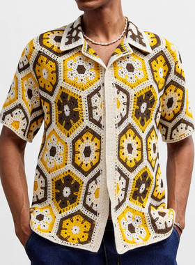 2025夏欧美时尚拼色镂空短袖针织上衣大码休闲polo衫Men's shirts