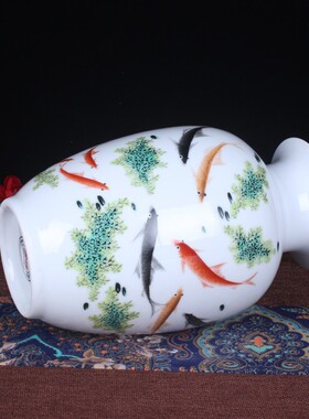 陶瓷花瓶粉彩连年有余时尚台面小号冬瓜花插陶瓷工艺品
