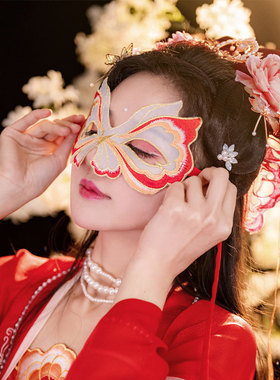 如梦霓裳纯色长披帛面罩