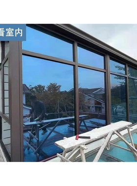福特蓝色镀膜玻璃贴膜阳台单向透视反光隔热防晒窗户贴纸遮光遮阳