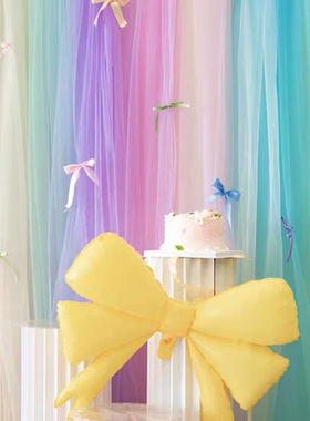 彩虹色生日宴会装饰背景墙纱布