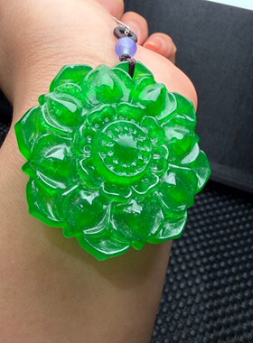 缅甸翡翠冰种阳绿花开富贵吊坠男女款玉石玉坠挂件如意玉佩玉扣