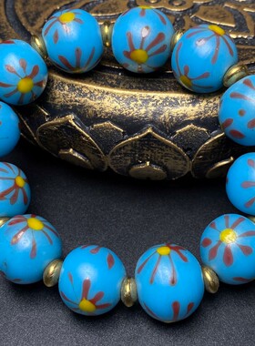 老珠古圆珠收藏清代老琉璃蓝色凤尾圆珠子手串手链琉璃珠子