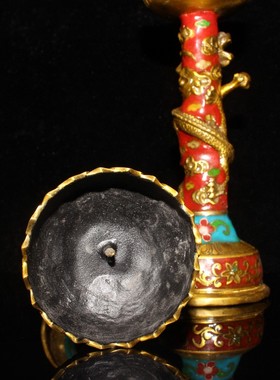 纯铜龙凤烛台一对复古景泰蓝蜡台佛前供奉灯座佛堂供奉佛具用品