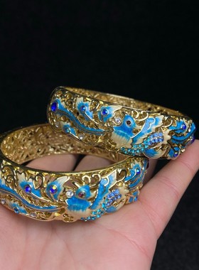 古玩大清乾隆御制刻工龙纹漆器收藏盒内珍藏景泰蓝工艺手镯