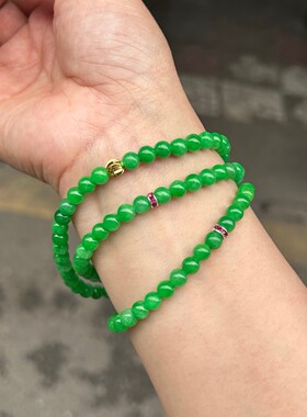 新中式翡翠手串冰透辣绿色纯银红石干青多圈手链气质锁骨链万能链