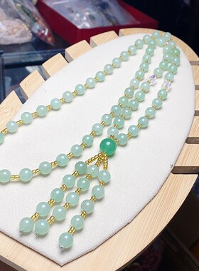 天然东陵玉毛衣链新中式女款圆珠串珠流苏吊坠玉石项链饰品送女生