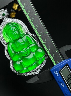 高端玉石绿色观音吊坠冰阳绿色项链帝王绿毛衣链男款银饰镶嵌饰品