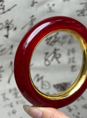 古董珍藏古代贵人佩戴高冰翡翠手镯送礼佳品包金玉镯收藏品手环