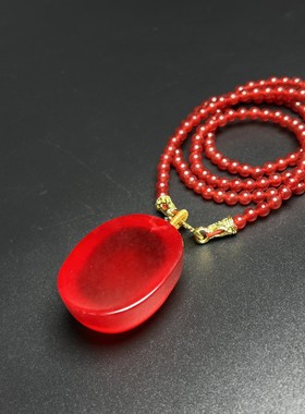 正品玉石缅甸红翡冰种红翡冰红色鸽子蛋大蛋面玉吊坠毛衣链