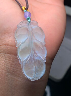 翠玉冰种满绿帝王绿叶子吊坠金枝玉叶树叶挂件项坠