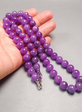 旧藏满色冰种紫罗兰圆珠子项链女老翡翠色冰透男女款手串佛珠颈饰