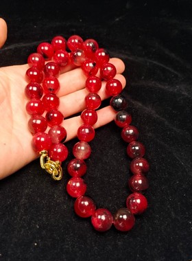 新款高冰红色翡翠精雕圆珠项链冰红翡项链男女款玉石精品饰品礼物