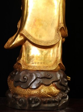 纯铜观音菩萨站像居家佛堂供养鎏金站莲花净瓶柳枝南海观世音菩萨