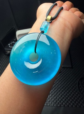 缅甸正品老坑冰种蓝水翡翠平安扣玉石吊坠男女情侣新款玉挂坠项链