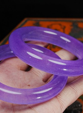 珍藏回流大清宝盒装高冰圆条紫罗兰圆条手镯一盒收藏送礼佳品