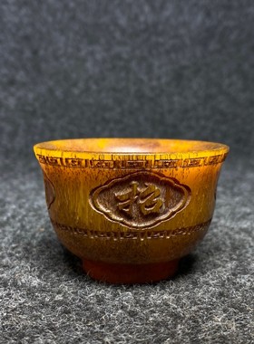 古玩纯铜鎏金漆器盒内装珍藏牛角杯五件套摆件收藏品