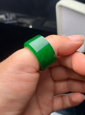 缅甸高端款满绿帝王绿扳指冰种翡翠色宽戒指男女款指环阳绿送礼物