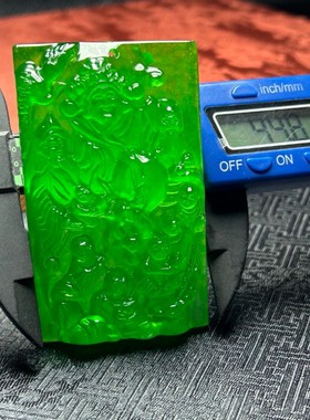 缅甸老翡翠色冰种满绿财神大号寿星吊坠挂件项链玉坠玉佩男女款