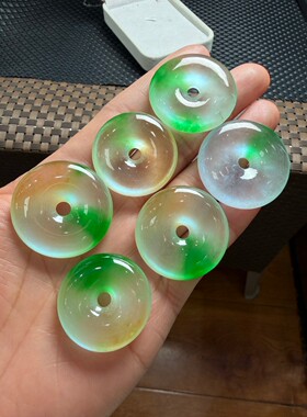 缅甸冰种飘花翡翠平安扣吊坠冰透海蓝色男女同款挂件玉石颈饰