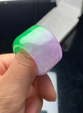 缅甸翡翠冰种戒指紫罗兰飘绿戒圈阳绿飘花春彩指环扳指男女玉戒子