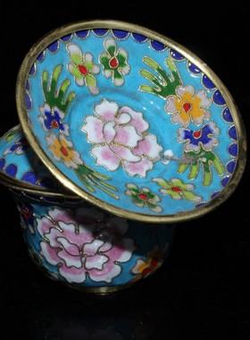 古玩旧藏景泰蓝花丝盖碗茶碗茶具茶杯特色家居摆件盖碗收藏品