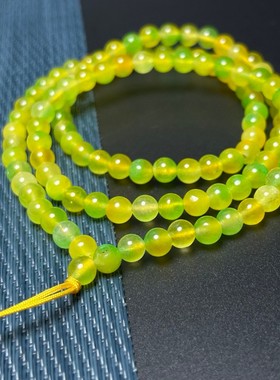 收藏品老黄翡翠色冰绿圆珠项链老坑翠男女款百搭珠颈饰品珠子挂绳