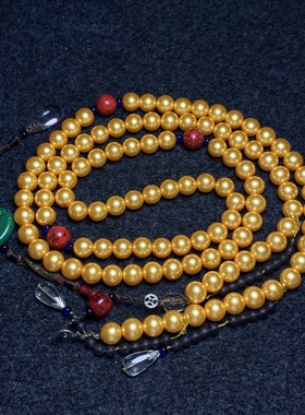 古玩杂项老朝珠珍珠圆珠老水晶仿绿松石多宝108佛珠项链颈饰品