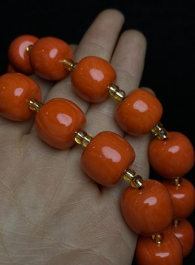 古玩老花梨木镶嵌铜钱抽拉盒实木料收纳盒红色手持十八子收藏品