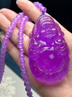 缅甸四彩翡翠吊坠冰种财神挂件男女紫罗兰帝王绿颈饰吊坠毛衣链